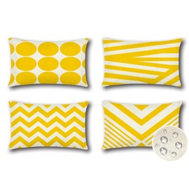 JOTOM Set of 4 Waterproof Outdoor Cushion Covers 30x50 cm Decorative Throw Pillow Covers 12x20 Inch Modern Geometric Decor Cushion Cases for Patio Garden Porch Bench Sofa Indoor Bed (Yellow)
