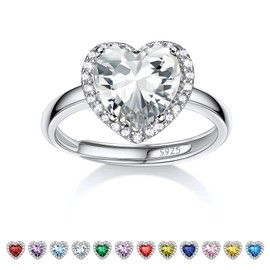 Bestyle 925 Sterling Silver Heart Cut Gemstone Cubic Zirconia Rings for Women, April White Diamond Rings, Statement and Promise Ring for Engagement/ Wedding/ Anniversary/ Valentines Day