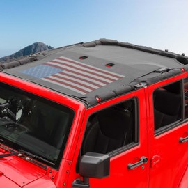 Linskip Sun Shade Compatible with 2007-2017 Jeep Wrangler JK 4 Door, Full-Body Mesh Sunshade Bikini Top Cover for Jeep JK Exterior Accessories(Flag)