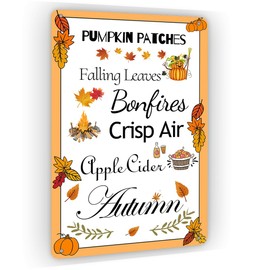 Pumpkin Patches Falling Leaves Bonfires Crisp Air Autumn Metal Sign Vintage Tin Sign Wall Decor for Home Farm Bar Cafe Kitchen Wall Decor 8x12 inch