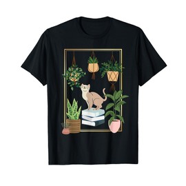 Cottagecore Aesthetic Cat Plant and Book Lover Introvert T-Shirt