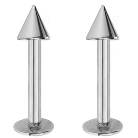 Jewel Barrel 2pcs Labret Piercing Studs Lip Jewellery Bars Monroe Helix Tragus Medusa Ring 6mm 8mm 10mm 12mm Length with 3mm Cones Pair (Silver, 6)
