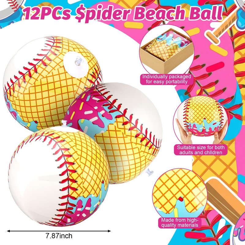 Civaner 6 Pcs Ice Cream Drip Baseball Themed Beach Ball