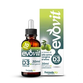 EVOVIT VITAMIN D3 in kaltgepresstem italienischem nativem Olivenöl extra - Natürliches Nahrungsergänzungsmittel mit hoher Bioverfügbarkeit - 10 Monate haltbar | Made in Italy 30ML