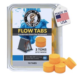HVAC Guys Flow Tabs with Gel Lock Technology - 18 Pack - Keeps Drain Pans Clean, Prevents Overflow, 3 Ton Tab Lasts up to 3 Months - 1 Tab is equal to 18 Regular Tablets (324 total) - Made in the USA