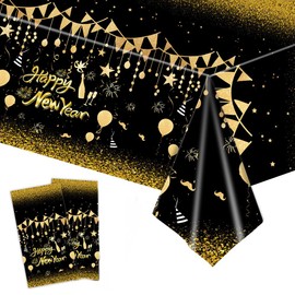 Dusenly Pack of 2 2025 Happy New Year Tablecloths Plastic Disposable Tablecloths for New Year's Eve 2025 New Year's Eve Party Decorations Supplies