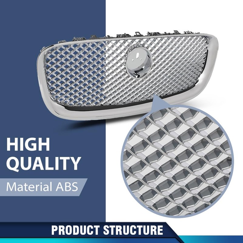 PIT66 Upper Front Mesh Grille W/Emblem Compatible with Jaguar XF