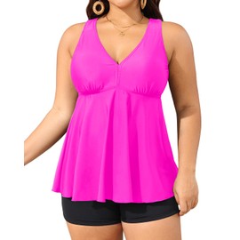 Aqua Eve Trajes de baño de Dos Piezas para Mujer, Trajes de baño Tankini con Pantalones Cortos atléticos con Cuello en V, Hot Pink, 12 Plus