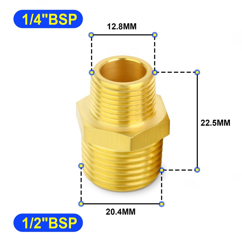 TAILONZ PNEUMATIC 5PCS Brass Pipe Fitting, Reducer Adapter, Hex Nipple,