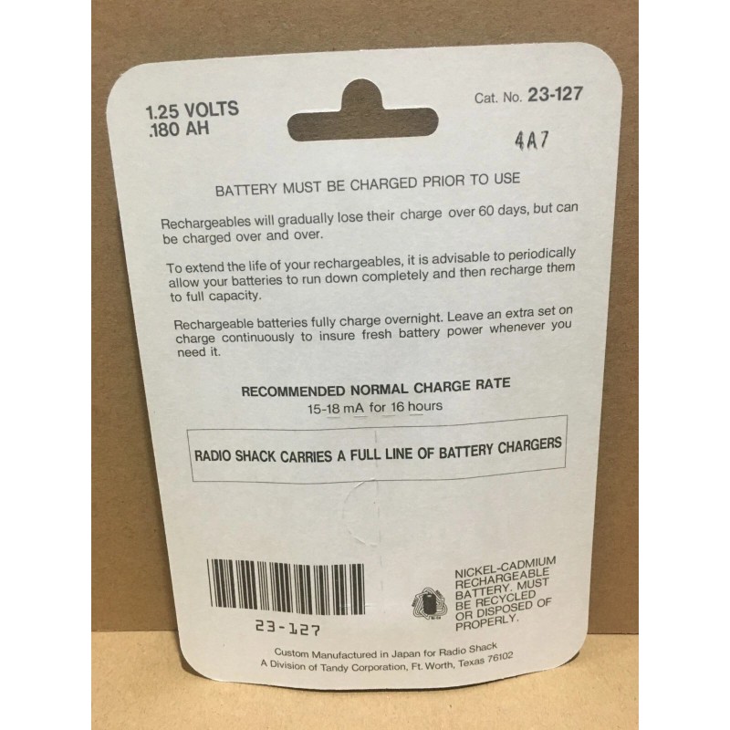 RadioShack Nickel Cadmium Rechargeable Batteries AAA 1.25V NI-CD Radio Shack