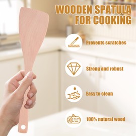 Pack of 3 Wooden Spatulas, Cooking Utensils Wooden Spatula for Cooking, Heat Resistant Spatula, Wood, Kitchen Utensils with Wooden Handles, Suitable for Non-Stick Pans