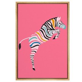 SIGNWIN Framed Canvas Print Wall Art Preppy Room Decor Rainbow African Jungle Striped Zebra Nature Wilderness Drawings Boho Chic Animals Colorful for Living Room, Bedroom, Office - 16"x24" Natural