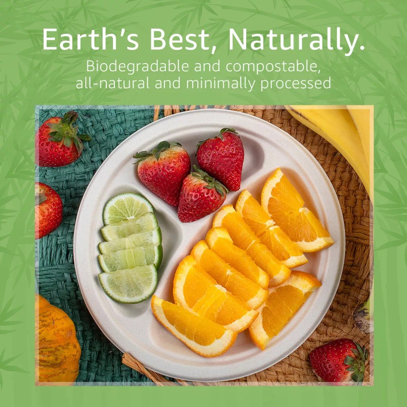Ibambo Bamboo Disposable Paper Plates - Compostable Plate, PFAS Free