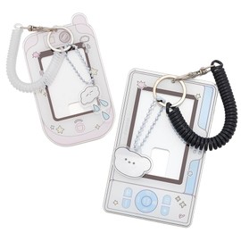 Fokmuaex 2 Pcs Cute Cloud Bear ID Badge Holder with Wrist Coil & Keychain - Cartoon Photocard Protective Sleeves for Fans, Office School Hospital, Nurse Teacher Student Accessories