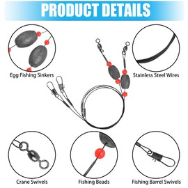 Fishing Rigs with Egg Sinker Weights,Fishing Rigs Carolina Rig Flounder Rig Steel Wire with Fishing Swivel Snaps for Grouper Bottom Fishing Rigs Black 0.5oz-4pcs