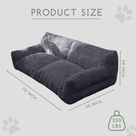 HIGOGOGO Large Human Dog Bed, Giant Human Dog Sofa, Big Comfy Floor Sofa Couch for Pet Families with Foam Chunk Supportive Mat, XXXL Size Corduroy Orthopedic Bed, Grey