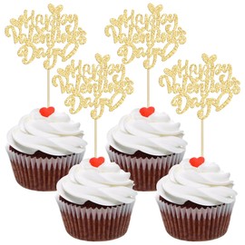 Ephlyn - 24 piezas de decoración para magdalenas de San Valentín con purpurina, dulce amor, magdalenas, decoraciones de San Valentín, decoración de pasteles para feliz día de San Valentín, cumpleaños,