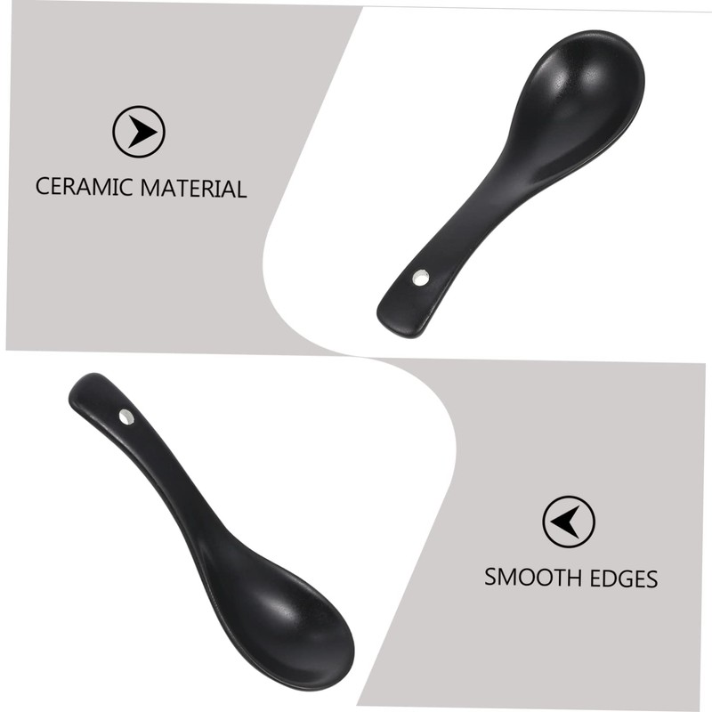 Alipis Smooth Ceramic Soup Spoons 6pcs Set Rice Eating Spoons