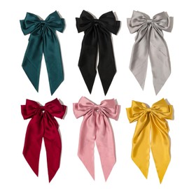 Hair Clip, Silky Satin Hair Bows Clips for Women & Girls, 6PCS Large Soft Hair Clips with Bow, French Barrette Hairpin Accessories (6 Colors) - No Slip, Gentle Hold for All Hair Types