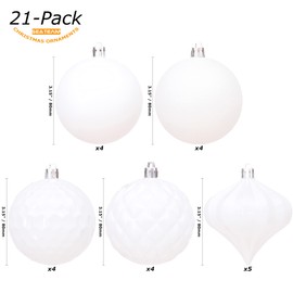 Sea Team 21-Pack Christmas Ball Ornaments with Strings, 80mm/3.15" Large Size Baubles, Shatterproof Plastic Christmas Bulbs, Hanging Decorations for Xmas Tree, Holiday, Wedding, Party, White