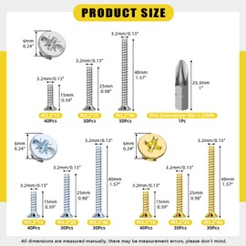 Mardatt 301Pcs M3.2 x 15/25/40mm Countersunk Flat Head Machine Screws Kit, Extra Long Outlet Screws, Phillips Slotted Full Thread Device Mounting Screw Wall Plate Screw for Switch Boxes