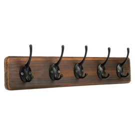PHINGEER Rustic Wooden Coat Rack Wall Mount, Hanging Coat Rack with 5 Decorative Hooks for Entryway, Mudroom, Bedroom, Bathroom, Kitchen (1 Pack, Rustic Brown)