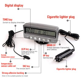 Multi-Functional Car Smart Digital Thermometer, Outside Thermometer Fahrenheit Celsius Dual LCD Display with Blue/Orange LED Backlight,Clock/Calendar/Voltage Fuction