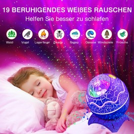 LED Sternenhimmel Projektor, Galaxy Projektorlicht mit Bluetooth Lautsprecher, Nachtlicht Polarlicht mit Fernbedienung,19 Weiße Rauschen, Aurora-Effekten, Timing und Sternen für Kinder Erwachsene Deko