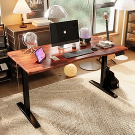 Monomi Height Adjustable Electric Standing Desk, 55 x 24 Inches Stand up Desk, Sit Stand Home Office Computer Desk(Black Frame+Cherry Top)