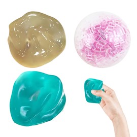 3 PCS Crunchy Stress Ball, Squish Ball, Fidget Toys Squishy, Squishy Fidget Toys, 6cm Coconut Oil Sea Blue Purple Crushed Ice Handmade Stress Relief Balls, Ideal for School, Office & Anxiety Relief