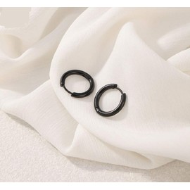 LVTING 4 Pairs 316L Surgical Stainless Steel Huggie Hoop Earrings 10mm/12mm/14mm/16mm Hypoallergenic Earrings Hoop Cartilage Helix Lobes Hinged Sleeper Earrings for Men Women Girls Boys (Black)
