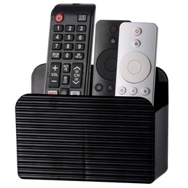 LINFIDITE Adhesive TV Remote Control Holder Wall Mount TV Remote Holder For Bedside Wall Remote Control Caddy Storage Organizer Stand Box （For 2 Or 4 Remote Controls – Black – Quantity 1）