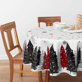 Horaldaily - Mantel de Navidad redondo de 70 x 70 pulgadas, árboles de Navidad, color rojo, negro, lavable, para decoración de mesa de temporada, para fiestas, pícnic, cena