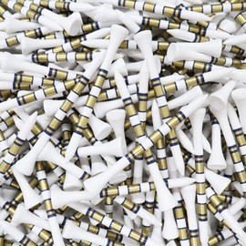 FINGER TEN Golf Tees Wood 3 1/4 2 3/4 Inch Wooden Bamboo 50/120 Count, Durable Biodegradable Colored Bulk Tee 70mm 83mm (White&Gold, 2 3/4 Inch(120 Pack))