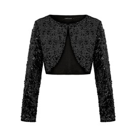 MINTLIMIT Sequin Cardigan Women's Short Open Cardigan Long Sleeve Bolero Thin Elegant Hook Jacket Bolero Jacket Glitter, B-black