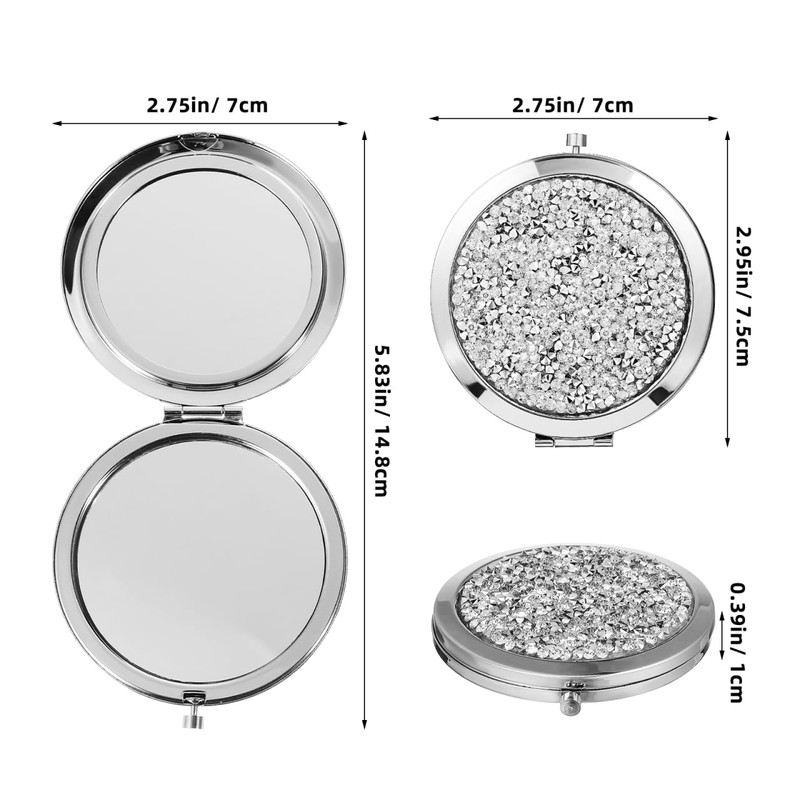LALAFINA Rhinestone Compact Mirror Double-Sided Round Pocket Makeup Mirror for