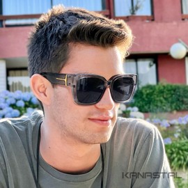 KANASTAL Plus Size Over Sunglasses Men and Women Square Polarised Over Glasses Sunglasses for Glasses Wearers UV400 Sun Protection Over Sunglasses Fit Over Sunglasses, Translucent Grey Frame/Black