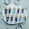 Blue French Tip Press On Nails - 10pcs Long Stiletto