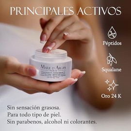 MARIE D' ARGAN Crema Facial Oro De Día 50g, Hidrata, Ilumina Y Reafirma, Reduce Arrugas Y Líneas De Expresión, Con Oro 24K, Péptidos Y Escualeno, Textura Ligera Sin Grasa