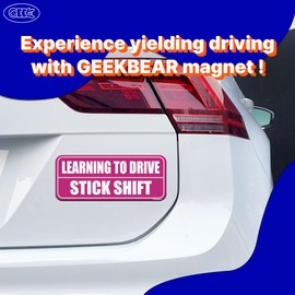 GEEKBEAR Learning to Drive Stick Shift Magnet (Pink/Pink) - Learning to Drive Manual Transmission Magnet for Car - Reflective Bumper Safety Warning Sign - No Stickers or Decals but Magnets
