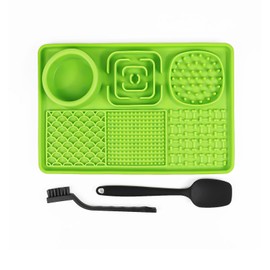 JSXZWOO Lick Mat for Dogs, Food Grade Silicone Cat Lick Mat with Suction Cups, Peanut Butter Lick Mat for Anxiety Relief, Comes with 1 Spatula and 1 Brush, Green
