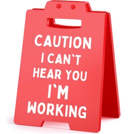Funny Mini Caution I Can’t Hear You I’m Working Desk Sign – Red Office Desk Decor Gifts for Coworker Boss Freelancer Programmer Admin Assistant Christmas White Elephant Gag Gifts Cubicle Decor Sign