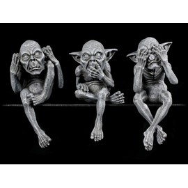 Fantasy Leprechaun Edge Stool - See Nothing, Hear Nothing, See Nothing, Set of 3 Animal Figures, Decorative Items, Hand Painted