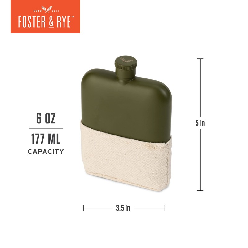 Foster & Rye 7158 Matte Army Green Flask, One Size