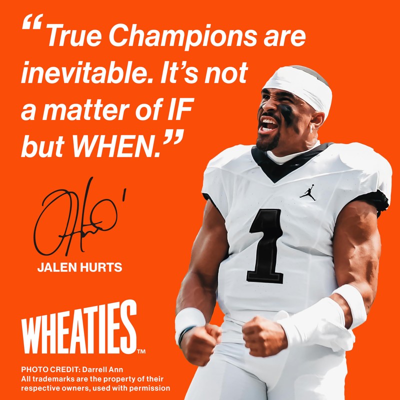 Wheaties Cereal, Breakfast of Champions, Jalen Hurts Cereal Box, 100%