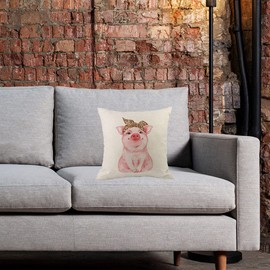 CANSEGO Pig Pillowcases Farm Animal Pink Piggy Funny Cute Wearing Leopard Bandana Throw Pillow Cushion Covers Cotton Linen for Men Women Boys Girls Living Room 18x18 Inch