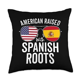 American Raised With Spanish Roots USA Spain Flag Throw Pillow