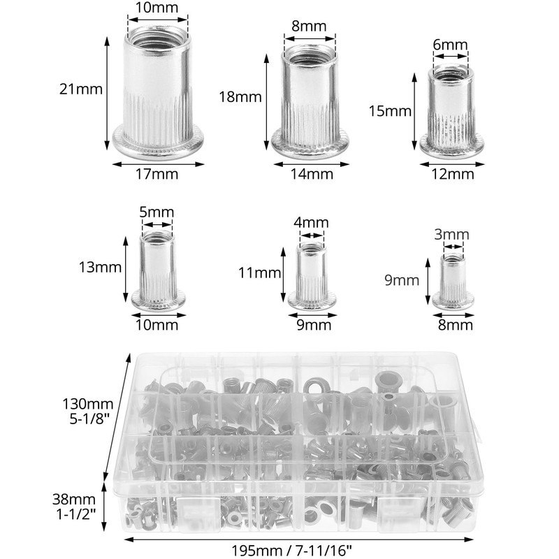 QWORK 250 Pieces 304 Stainless Steel Rivet Nuts Assortment Kit,