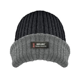 Rock Jock. Mens Thinsulate Lined Insulated Winter Thermal Ski Beanie Hat Mens Ribbed Chunky Warm (Black Grey)