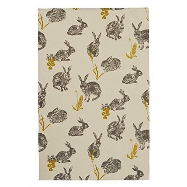Block Print Rabbits Cotton Tea Towel by Ulster Weavers